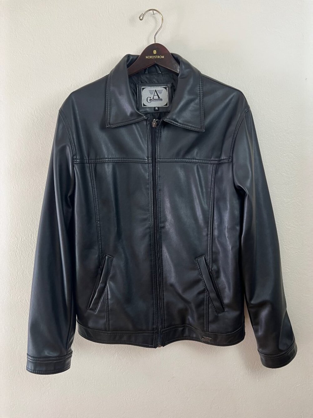 A Collezioni Made in Italy Faux Leather Men’s Black Motorcycle Jacket Size XL
